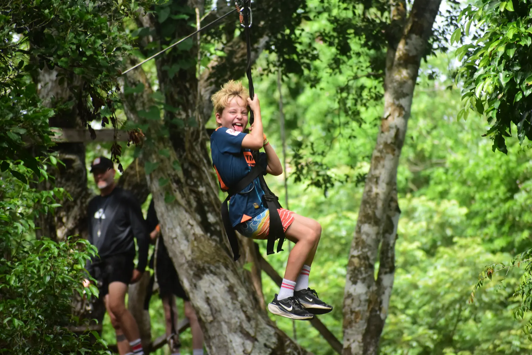 Family zipline moment in the Riviera Maya jungle near Puerto Morelos